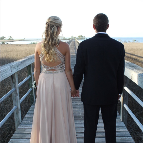 Gold/Champagne Two Piece Prom Dress - Picture 2 of 4